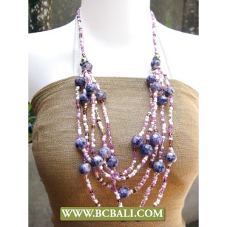 Mix Squins and Purple Stone Necklace Fashion